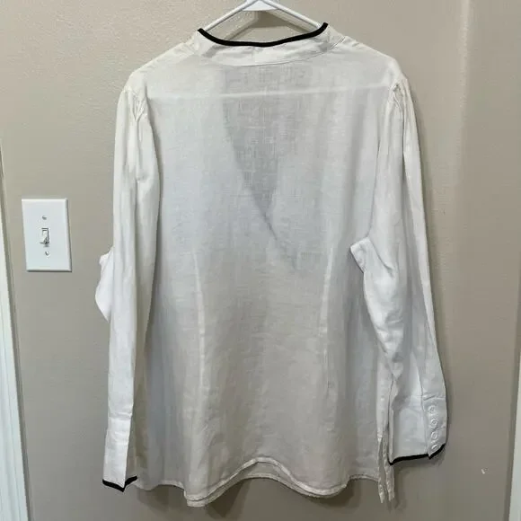 Alexandra Bartlett Women's 100% Linen Tunic Sz 1X White/Black Side Zip hidden - Picture 2 of 6